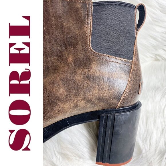 SOREL Blake Leather Waterproof Chelsea Heeled Bootie Brown, Size 11 - Picture 9 of 14